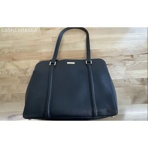 Kate Spade New York Black Crossgrain Leather Double Handles Satchel Shoulder Bag